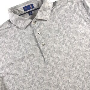 Stitch Golf Polo Mens M/L Grey White Camo Performance Shirt Hidden Button Collar